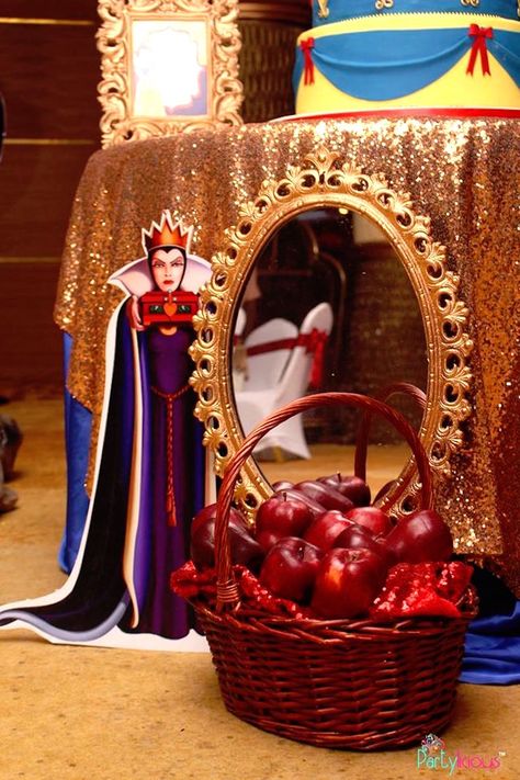 Magic Mirror + Evil Queen Standee from a Snow White & The Seven Dwarfs Birthday Party on Kara's Party Ideas | KarasPartyIdeas.com (37) Snow White And 7 Dwarfs Birthday Party, Snow White Birthday Party Ideas, White Birthday Party Ideas, Snow White Fairytale, Disney Designer Collection, Snow White Wedding, White Party Theme, White Birthday Party, Snow White Birthday Party