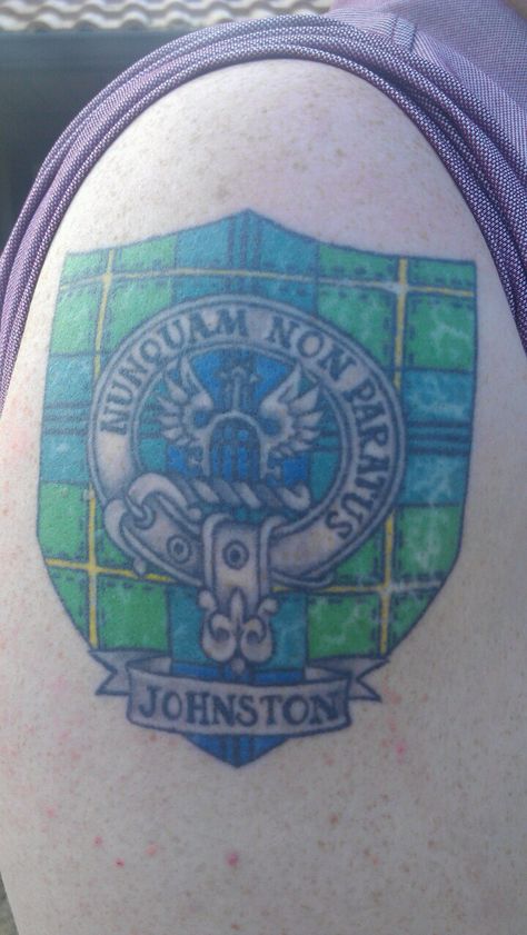 Johnston Scottish Crest and Tartan Tattoo. Tartan Tattoo, Clan Stewart, Scottish Tattoo, Scottish Tattoos, Scottish Crest, Celtic Cross Tattoos, Scottish Ancestry, Cross Tattoos, Dragon Tattoos