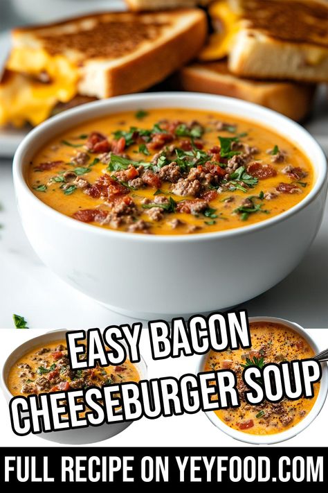 Easy Bacon Cheeseburger Soup - Yeyfood.com: Recipes, cooking tips, and kitchen hacks for home cooks of all levels Easy Bacon Cheeseburger Soup, Cheeseburger Soup Without Potatoes, Bacon Hamburger Recipes, Hacks For Home, Soup With Bacon, Pumpkin Crisp, Bacon Cheeseburger Soup, Cheese Burger Soup Recipes, Bacon Soup