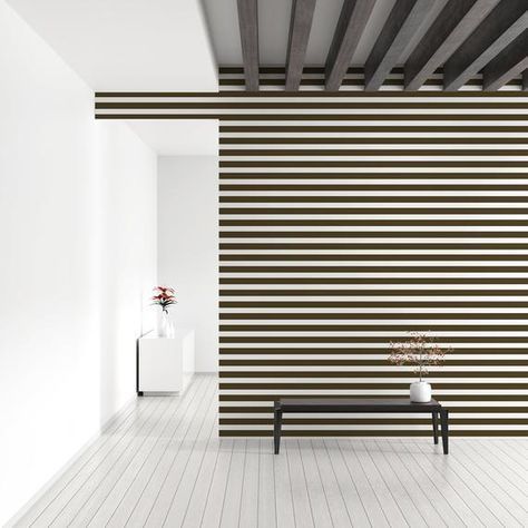 Horizontal Lines In Interior Design, Commercial Lobby Design, Stripe Mural, Striped Walls Horizontal, Brown Striped Wallpaper, Design Assignments, Geometric Furniture Design, Creative Wall Design, Geometric Furniture