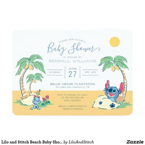 Lilo and Stitch Beach Baby Shower Invitation Lilo And Stitch Beach, Beach Birthday Invitations, Beach Baby Showers, Disney Baby Shower, Gender Neutral Baby Shower Invitations, Lilo Y Stitch, Disney Things, Baby Shower Invitaciones, Babies Newborn