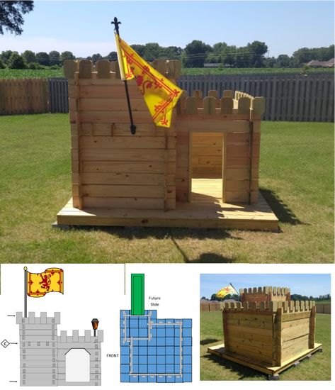 Pallet Castle Playhouse, Castle Playground, Play Houses Diy, Agritourism Farms, Outdoor Play Kitchen, Play Castle, Playground Landscaping, Castle Plans, Wooden Climbing Frame