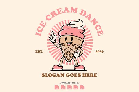 Ice Cream Branding Design Creative, Retro Ice Cream Logo, Baking Graphic Design, Ice Cream Brand Logo, Retro Mascot Logo, Ice Cream Logo Design Creative, Ice Cream Logo Branding, Ice Cream Branding Design, Ice Cream Shop Branding