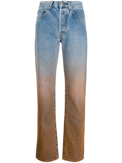 OFF-WHITE OFF-WHITE DEGRADE STRAIGHT-LEG JEANS - BLUE. #off-white #cloth Off White Jeans, Off White Clothing, Blue Jean Outfits, Recycled Clothing, Denim Inspiration, Painted Jeans, White Cloth, Jeans Diy, Straight Fit Jeans