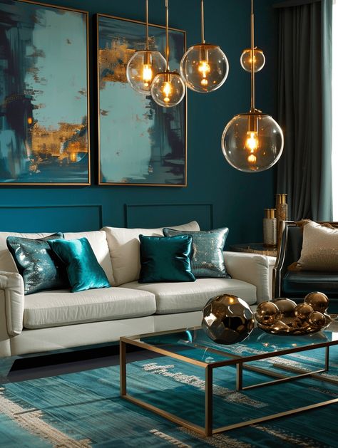 123 Teal Living Room Ideas [INSPIRATION Photo Post] Teal Walls Living Room, Teal Blue Living Room, Dark Teal Living Room, Teal Living Room Ideas, Teal Lounge, Small Apartment Christmas Decor, Small Apartment Christmas, Teal Living Room, Room Ideas Inspiration