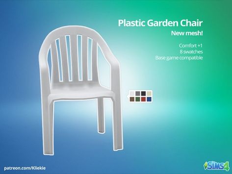 Plastic Garden Chair | Kliekie on Patreon Sims 4 Garden Cc, Sims 4 Garden, Plastic Garden Chairs, Die Sims 4, The Sims 4 Pc, Plastic Garden, Sims 4 Mm Cc, Sims 4 Game Mods, Sims 4 Mm