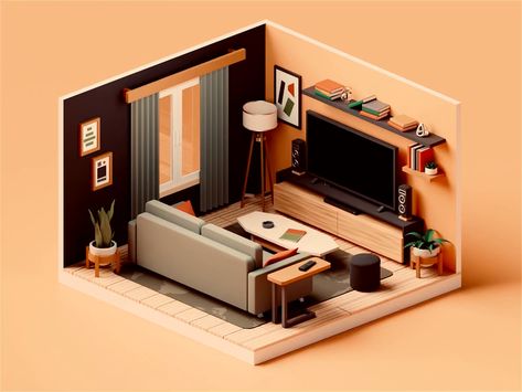 Bedroom Animation, Isometric Living Room, Room Animation, Sims Architecture, Render Bathroom, 3d Portfolio, Serenitea Pot, Hospital Office, 3d Living Room