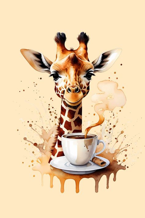 This design is made for giraffe fans, who are also coffee fans, by the way. The giraffe and coffee combine in one design to create a coffee break atmosphere. #giraffe #coffee Giraffe Quotes, Giraffe Wallpaper, Giraffe Images, Giraffe Pictures, Giraffe Illustration, Minion Phone Wallpaper, Funny Giraffe, Small Pretty Tattoos, Giraffe Art