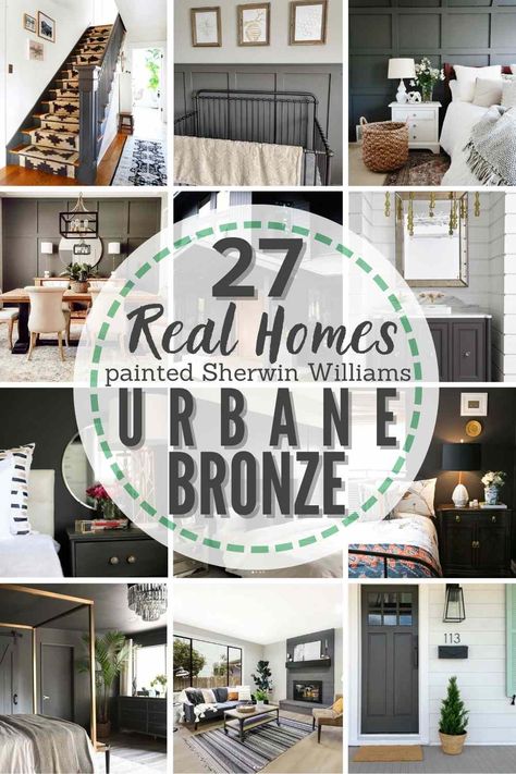 Urbane Bronze Sherwin Williams, Bronze Living Room, Brown Grey Paint, Bronze Bedroom, Benjamin Moore Wrought Iron, Urbane Bronze, Urban Bronze, Brown Paint Colors, Bronze Kitchen