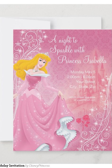 Sleeping Beauty Birthday Invitation Sleeping Beauty Birthday Party Ideas, Sleeping Beauty Party Ideas, Beauty Birthday Party Ideas, Sleeping Beauty Birthday Invitations, Pink Disney Invitation, Disney Sleeping Beauty Background, Sleeping Beauty Birthday Party Walmart, Sleeping Beauty Birthday, Sleeping Beauty Birthday Party