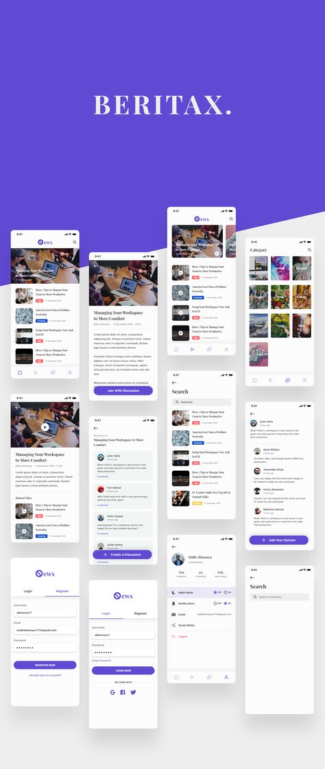 Beritax - News App UI Kit 24 iPhone X screen of News App designed in Adobe XD #Paid, #News, #sponsored, #Beritax, #App, #Kit News App Ui, App Ui Design, New Mobile, Mobile App Design, Screen Design, Ui Kit, App Ui, Iphone X, Ui Design