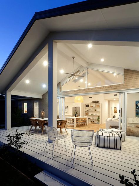 This Hotondo Homes design offers a seaside vibe for the ‘burbs - realestate.com.au Hotondo Homes, Seaside House, Shaker Style Cabinets, Outdoor Living Rooms, Ranch Style Homes, Blog Images, New Home Designs, House Goals, Modern Exterior