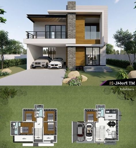 Simple Modern Exterior House Design 2 Floor, 2 Storey House Design Modern Floor Plans, Modern Two Storey House Design, Apaneca, House Structure Design, House Design Plans, Building Design Plan, Small Modern House Plans, Two Story House Design