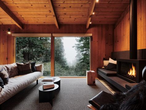 Joanne Koch renovates wooden cabin retreat in Sea Ranch Iceland House, Farmhouse 2023, Cabin Photography, William Turnbull, Fireplace Area, France Hotel, The Sea Ranch, Micro Cabin, Faroe Island