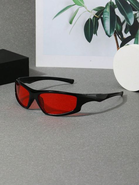 Calle Collar     Embellished Red Lens Sunglasses, Glasses Y2k, Sunglasses Y2k, Fashionable Glasses, Y2k Men, Cycling Sunglasses, Cycling Glasses, Style For Men, Red Sunglasses