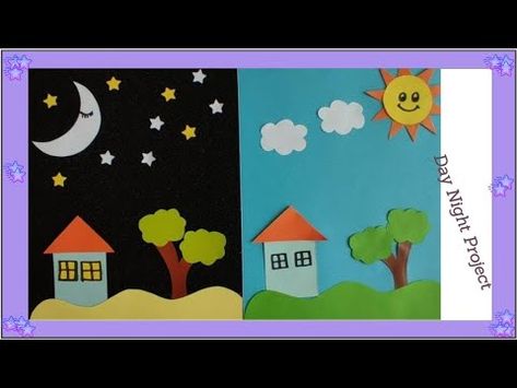 Day And Night Drawing Sketch, Day And Night Crafts Preschool, Day Night Activities For Preschool, Day And Night Crafts For Kids, Day And Night Project For Kids, Day And Night Activities Preschool, Day And Night Drawing, Day And Night Craft, Night And Day Art