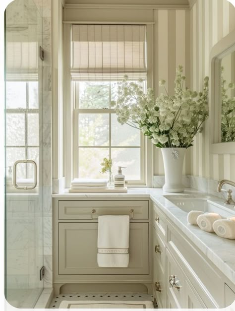 Classic Traditional Bathroom, Classic Master Bath, White Traditional Bathroom, Blue Porch, Pantry Door Ideas, Modern Traditional Home, Inlaw Suite, Leamington Spa, Haint Blue