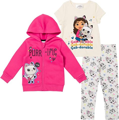 Dreamworks Gabby's Dollhouse Pandy Paws Girls Zip Up Fleece Hoodie Graphic T-Shirt and Leggings 3 Piece Outfit Set Dj Catnip, Pandy Paws, Kitty Fairy, Sixth Birthday, 3 Piece Outfit, Hoodie Graphic, Cozy Fall Outfits, Panda Funny, Cat Baby