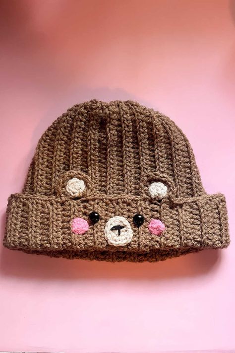 Crochet Bear Hat Pattern - thecaffeinatedsnail.com Crochet Bear Hat Pattern, Crochet Monster Hat, Bear Hat Pattern, Crochet Bear Hat, Crochet Cat Hat, Bear Beanie, Crochet Winter Hats, Fall Crochet Patterns, Hat Patterns Free