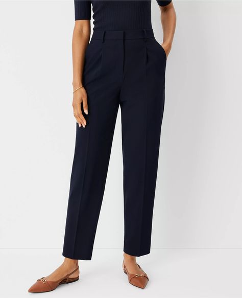 The High Rise Pleated Taper Pant in Seasonless Stretch Slim Suit Pants, Navy Dress Pants, Slim Suit, Knitted Suit, Suit Pants, Tapered Pants, Slim Leg, Straight Pants, Denim Pant