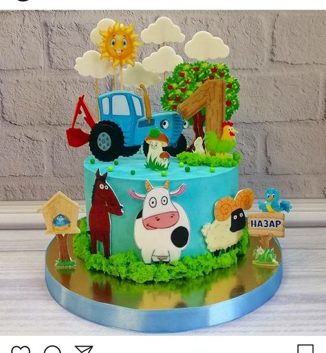 Tractor Cakes For Boys, Dear Zoo Cake, Farm Birthday Cakes, Zoo Cake, Tractor Cake, Boys 1st Birthday Cake, Baby Boy Birthday Cake, Baby Cake Smash, Farm Cake