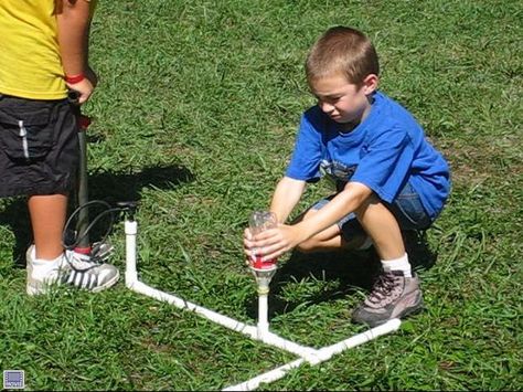 Easy to build, easy to use, water bottle launcher! Water Bottle Rocket, Pvc Sprinkler, Bottle Rocket Launcher, Water Rocket, Bottle Rocket, Scout Camp, Rockets For Kids, Rocket Launcher, Southern Indiana