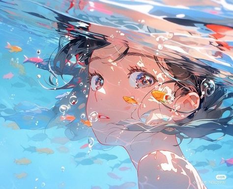 Girl 🫧 underwater with gold fish The Best Anime, Lovely Pictures, Stood Up, Best Anime, Arte Inspo, Dessin Adorable, Digital Art Anime, 판타지 아트, Dreamy Art