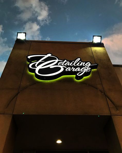 Shop Signage Design, Detailing Garage Ideas, Lit Signage, Halo Lighting, Sign With Lights, Shop Front Signs, Signs For Business, Storefront Signage, Entrance Signage