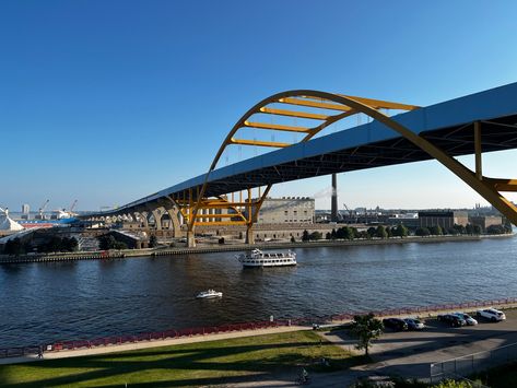 A photograph of the horn bridge in Milwaukee, Wisconsin from the American family amphitheater located on the Summerfest grounds in Milwaukee, Wisconsin Milwaukee Wisconsin, Milwaukee, Wisconsin, Bridge, Art Reference, Photographer