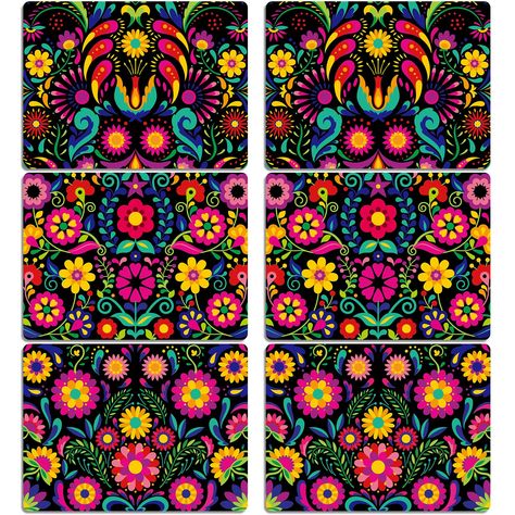 PRICES MAY VARY. Proper size: Each Mexican Fiesta Cinco De Mayo placemats set contains 6 placemats, sized 12.6 x 17 inches. Perfect for all kinds of cutlery and holiday table decorations, Mexican floral placemats set bring a festive atmosphere to your home and make mealtime feel special for you and your friends. Premium quality material: Woven from premium PVC-coated polyester, these place mats are heat-resisting and wear-resistant. Dia De Los Muertos plastic mats don't shed lints, fade in color Mexican Table Setting, Mexican Dessert Table, Mexican Pattern, Mexican Fabric, Mexican Table, Floral Placemats, Fade Designs, Dinner Party Table, Plastic Table