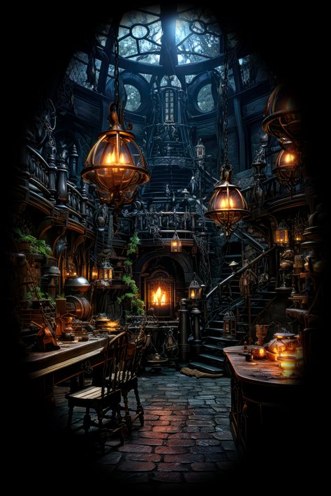 Wizard Study Room, Moonlit Conservatory, Wizard Tower Interior, Wizard Tower Concept Art, Wizards Workshop, Wizard Workshop, Wizard Study, Witch Office, Wizard Room