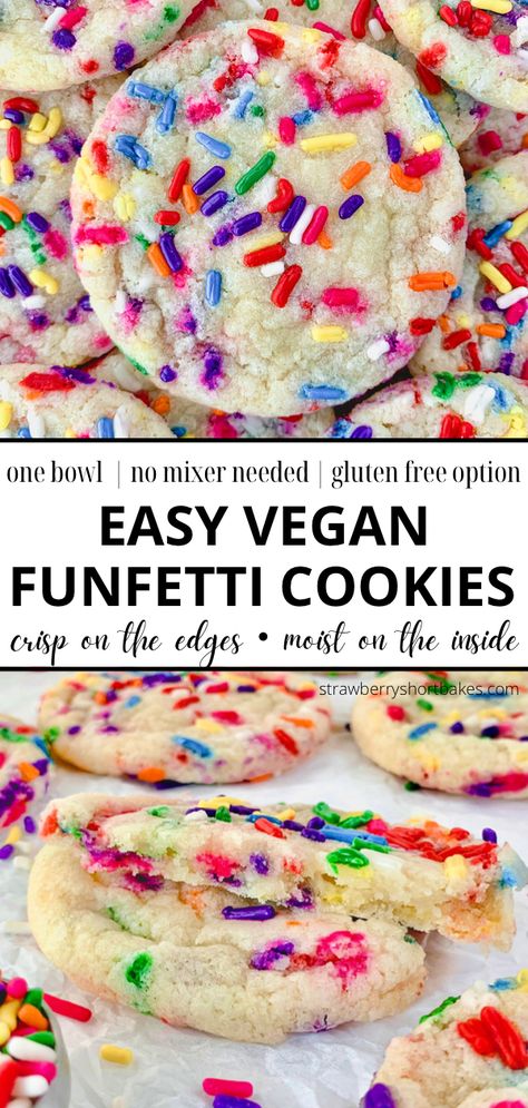 Vegan Funfetti Cookies (Gluten Free and Sugar Free options) Dairy Free Deserts, Colorful Cookies, Vegan Gluten Free Cookies, Gluten Free Milk, Vegan Sugar Cookies, Funfetti Cookies, Dairy Free Cookies, Cookies Gluten Free, Chewy Sugar Cookies