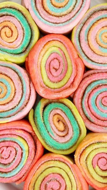 Kailo Chic® Kara Whitten on Instagram: "We’ve reached the rainbow cinnamon rolls portion of summer… btw, you can grab your own faux sprinkle filled acrylic rolling pin in the shop to make your baking time even more fun. PS rainbow rolls recipe is in my story highlights." Colored Cinnamon Rolls, Colorful Cinnamon Rolls, Rainbow Cinnamon Rolls, Rainbow Cake Roll Recipe, Rainbow Challah, Rainbow Bagels Recipe, Rainbow Roll, Pastry Dough, Rolls Recipe