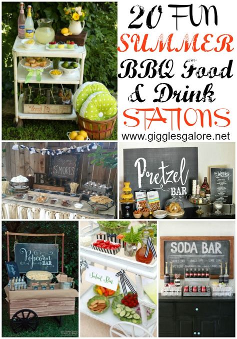 Do some fabulous entertaining with these 20 Fun Summer BBQ Food & Drink Stations! #summer #bbq #drinkstations #partyideas #foodstations Gourmet Burger Bar, Veggie Bars, Backyard Bbq Food, Beverage Station Party, Bbq Drinks, Summer Bbq Recipes, Soda Bar, Backyard Bbq Party, I Do Bbq