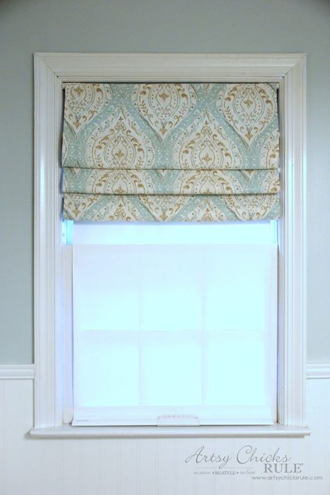 Curtain Valance Ideas Diy Bedroom, No Sew Faux Roman Shades, Flat Roman Shade Inside Mount, How To Make A Faux Roman Shade, How To Make Faux Roman Shades, Faux Roman Blinds, Diy Faux Roman Shades, Small Bathroom Window Treatments, Sewing Curtains Valance