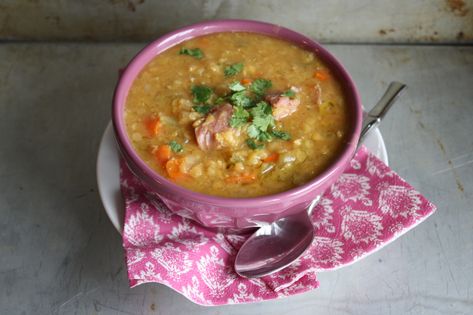 Red Lentil Soup with Ham - Heather Christo Lentil Soup With Ham, Ham And Lentil Soup, Red Lentil Soup Recipe, Soup With Ham, Lentil Dishes, Ham Steaks, Ham Soup, Lentil Soup Recipes, Red Lentils