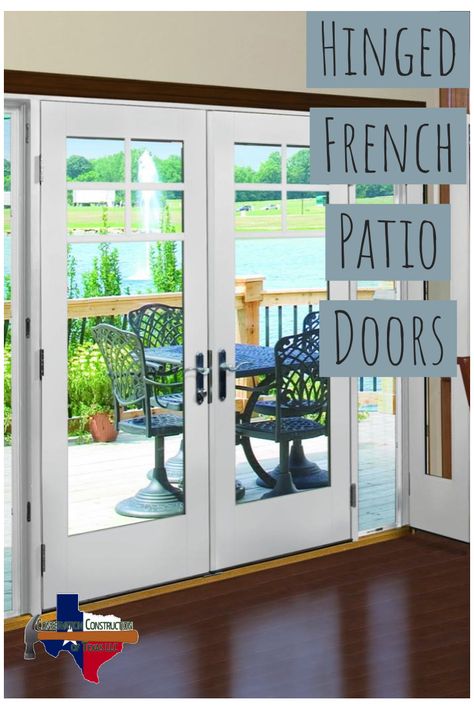 Considering replacing your patio door? Why not consider a hinged patio door to replace it? Read the article to find out more. French Doors Patio Exterior With Blinds, Replace Sliding Glass Door Ideas, Sliding Door Replacement Ideas, Sliding Glass Doors Patio Sliders, Patio Door Replacement Ideas, Replacing Sliding Glass Doors Patio, Patio French Door Ideas, Patio Double Doors, Replace Sliding Glass Door