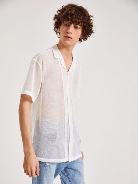 Men Single Breasted Sheer Mesh Shirt | SHEIN USA See Threw Shirt Outfit, Ethereal Essence, Shein Men, Shirt Outfit Men, Test Shoot, Trendy Boy Outfits, All The Young Dudes, Mesh Shirt, Gender Envy