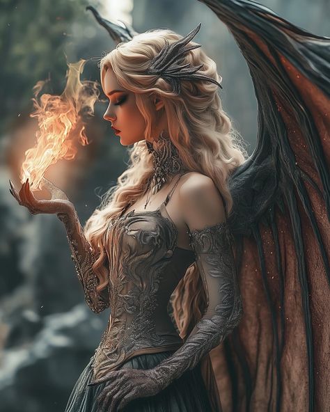 A woman’s fierceness is like a dragon’s fiery breath—powerful, scorching, and unstoppable 🔥🐉 . . . . #dragonart #dragonsbreath #fiercewomen #midjourneyaiartwork #midjourneyaiartist #midjourneyaicommunity #fantasyart #fantasyaiart #fantasyai #aiartcommunity Beautiful Fairy Art, Blonde Princess Character Inspiration, Dragon Girl Aesthetic, Dragon Woman Art, Female Dragon Oc, Dragon Hybrid Oc, Dragon Woman Hybrid, Fantasy Aesthetic Magic, Fae Character Design