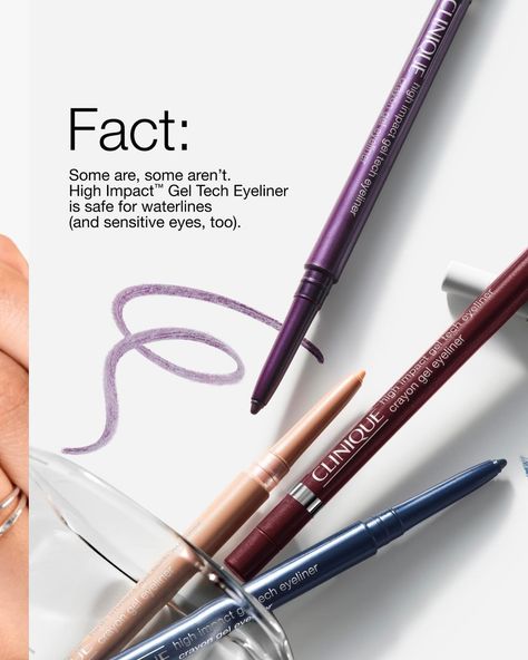 Skin School: Many products aren’t safety tested for your waterlines. But High Impact Gel Tech Eyeliner sure is. All 8 color rich, waterline safe shades are also:   👁️ Safe for sensitive eyes. 👩‍⚕️ Ophthalmologist tested. 👍 Safe for contact lens wearers. ⬆️ That is to say—they meet the same Eye Safety Promise as all Clinique eye makeup. 🧪 Always allergy tested. 🚫 Plus 100% fragrance free.   Just like every single piece of eye makeup we make at Clinique. Eye Safety, Allergy Testing, Sensitive Eyes, Contact Lens, Gel Eyeliner, Fragrance Free, Contact Lenses, Aesthetic Makeup, Single Piece