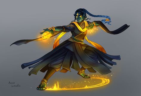 ArtStation - D&D character concept: Asra Gilavar, Anna Landin Way Of The Sun Soul Monk, Way Of The Sun Soul Monk Dnd, Sun Soul Monk Dnd, Air Genasi Monk, Sun Soul Monk, Air Genasi, Monk Dnd, D D Character Ideas, Fantasy Races