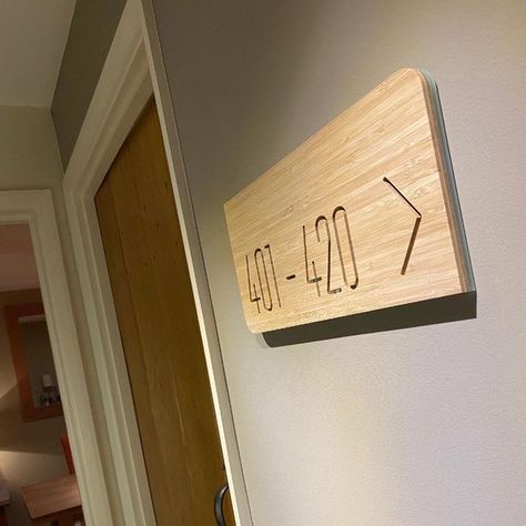 Wood Wayfinding, Hotel Wayfinding, Wood Signage, Direction Sign, Lift Lobby, Environmental Print, Wayfinding Signs, Sign System, Building Signs