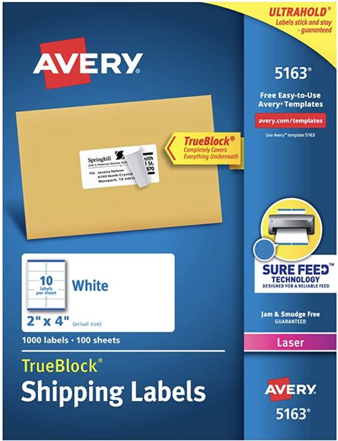 Avery Shipping Address Labels, Laser Printers, 1,000 Labels, 2x4 Labels, Permanent Adhesive, TrueBlock (5163) Avery Address Labels, Avery Label Templates, Label Produk, Mailing Address Labels, Return Address Labels Template, Address Label Template, Avery Labels, Mailing Labels, Blank Labels