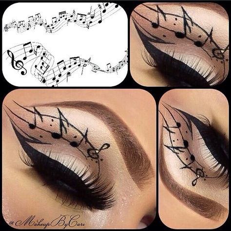 Music notes eye makeup Lip Art Makeup, Tattoo Old School, Cute Eye Makeup, Graphic Makeup, Trendy Tattoo, Eye Makeup Pictures, Dope Makeup, Eye Makeup Designs, Creative Eye Makeup