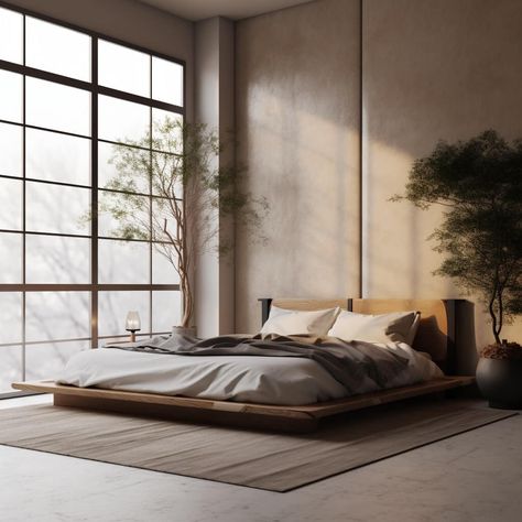 Japandi Interiors Bedroom Apartment, Japanese Loft Bedroom, Japandi Modern Bedroom, Japandi Master Bedrooms Decor, Minimalist Master Bedrooms Decor, Japandi Window, Minimalist Japandi Bedroom, Japandi Loft, Modern Japandi Bedroom