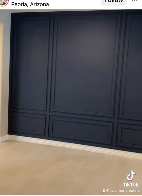 Media Room Paneling, Black Feature Wall, Navy Living Rooms, Accent Walls In Living Room, Home Stairs Design, Accent Wall Bedroom, Wall Molding, House Stairs, Fireplace Wall