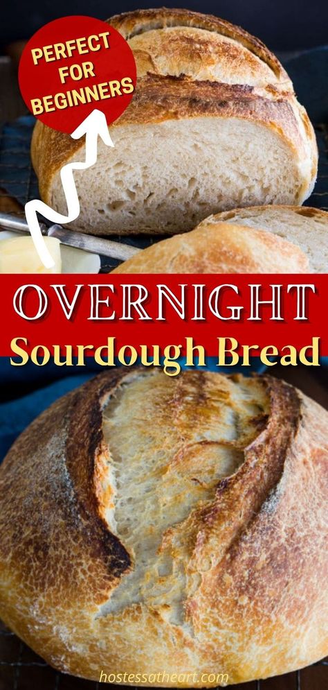 Overnight Sourdough Bread Recipe, Overnight Sourdough Bread, Bread Recipe For Beginners, Sourdough Bread Machine, Baking Sourdough Bread, Overnight Sourdough, Easy Bread Recipe, Easy Sourdough Bread Recipe, Recipe Using Sourdough Starter