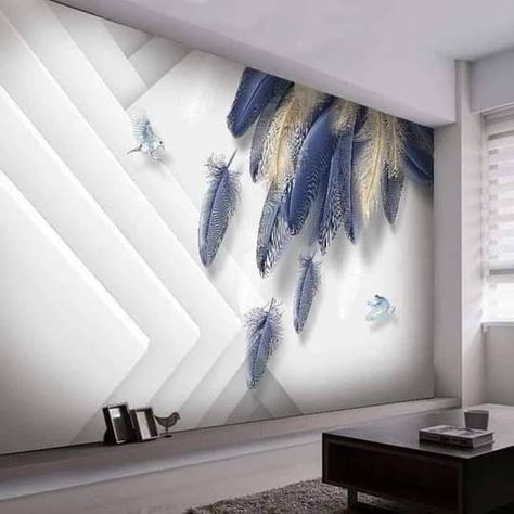 3d Wallpaper Living Room Modern, Wall Paper Interior, Tv Backdrop, Geometric Living Room, Custom Photo Wallpaper, Front Wall Design, Feather Wallpaper, Backdrop Wall, Kitchen Redesign