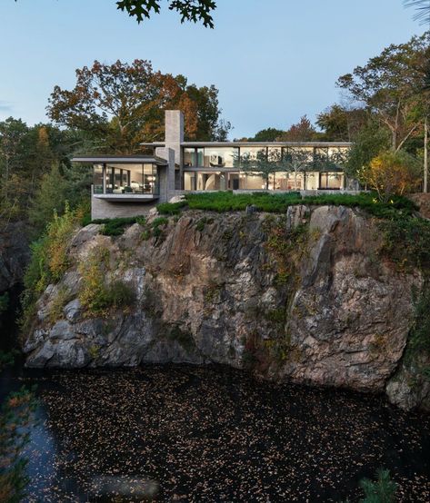 Bedford Quarry House, Quarry House, Harris House, Falling Water House, Construction Fails, Landscape Gardening, Phoenix Homes, Cliff House, Very Scary