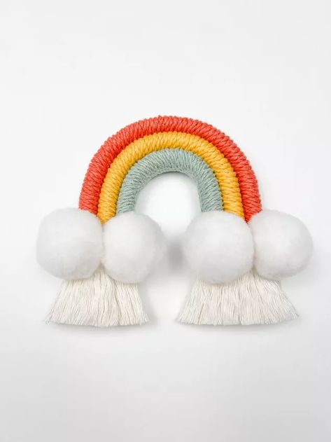 DIY Macrame Rainbow Tutorial | Hometalk Car Mirror Charm, Simple Macrame, Rainbow Keychain, Macrame Rainbow, Car Charms Mirror, Diy Macrame, Macrame Tutorial, Rainbow Design, Hot Glue Gun